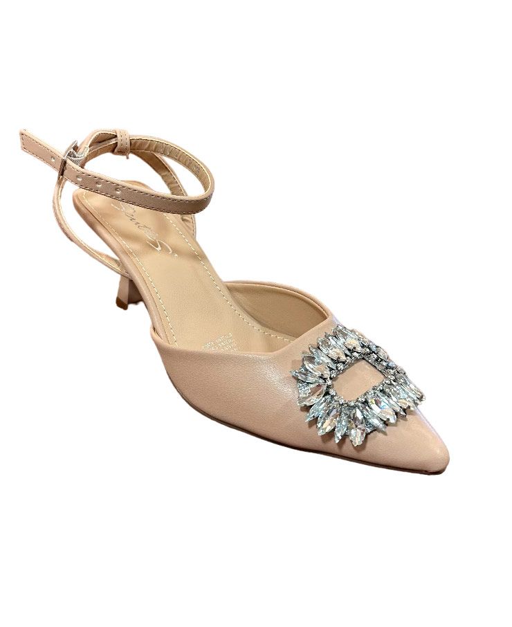 Tacón Senties con adorno de piedra color beige